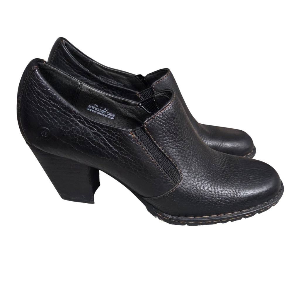 Born Womens Black Leather Heeled Booties Slip On Ankle Boots W31296 Size 10
